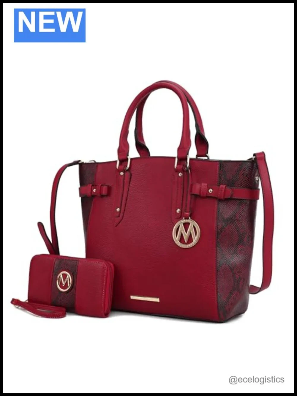 Vegan Leather Snake Embossed Tote Bag and Wristlet Set